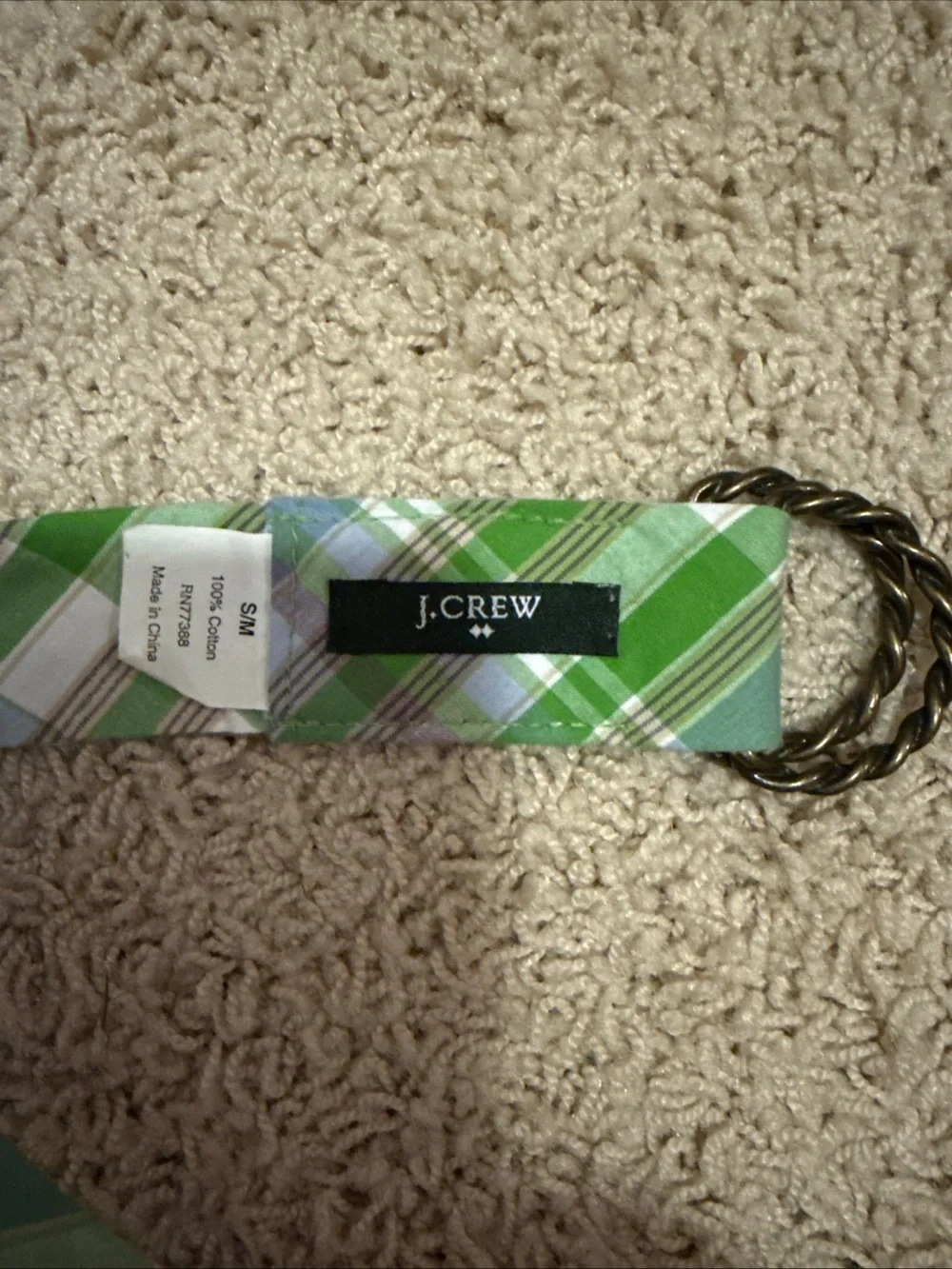 J Crew Fabric Plaid Green & Light Blue Belt Braided DRing Size S/M